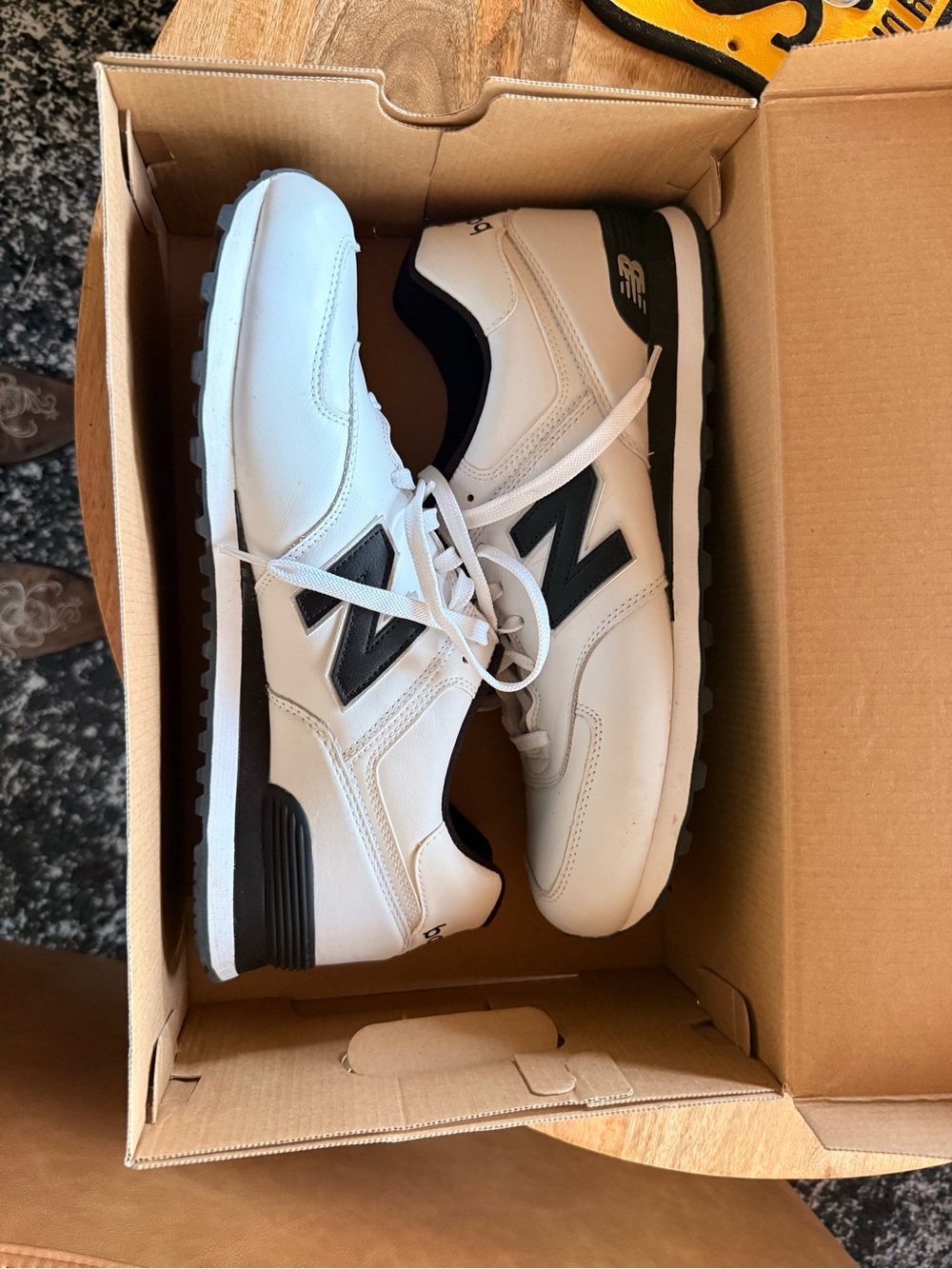 Men's New Balance White and Black Leather Low-Top Sneakers size 14
